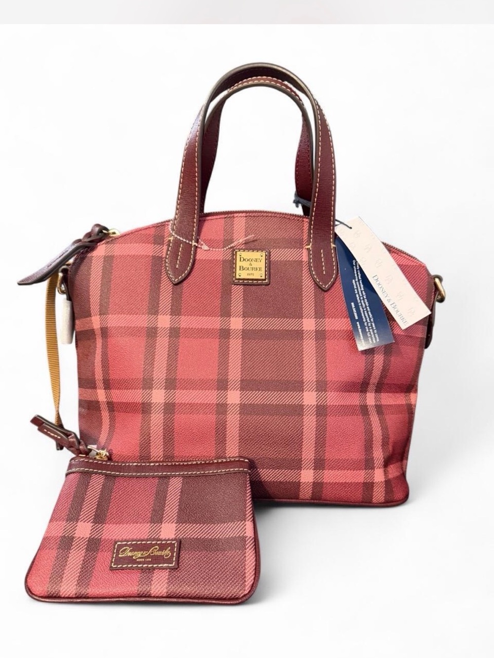 NWT Dooney & Bourke Red Plaid Satchel with Matching Wristlet